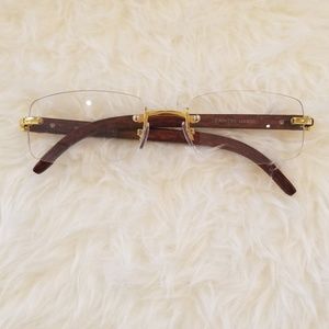 Clear frame glasses.